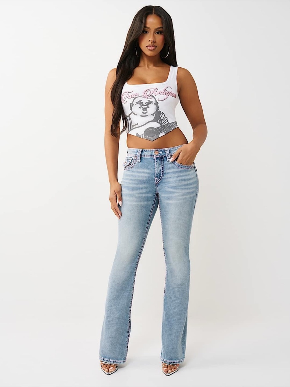 2000s True Religion Pink Stitch Low Rise Bootcut Jeans 💖 - Picture 2 of 8